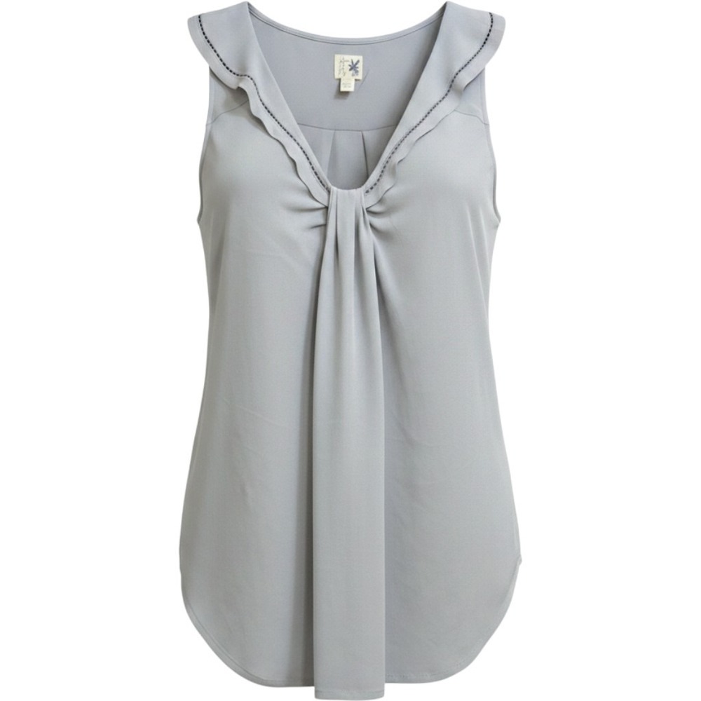 Edme & Esyllte Anthropologie Grey 100% Silk Ruffle V-Neck Draped Blouse Size 6